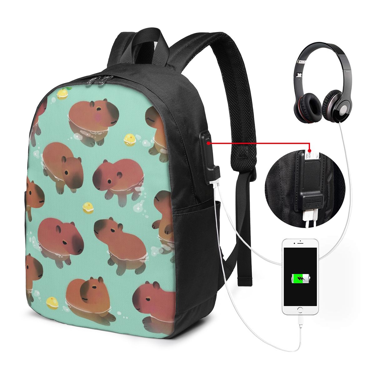Women Bags For Laptop - กระเป๋าเป้สะพายหลังลายสัตว์คาปิบารา กระเป๋าใส่โน๊ตบุ๊ค กระเป๋าคอมพิวเตอร์ กระเป๋านักเรียน กระเป๋าสะพายไหล่สำหรับผู้ชายและผู้หญิง