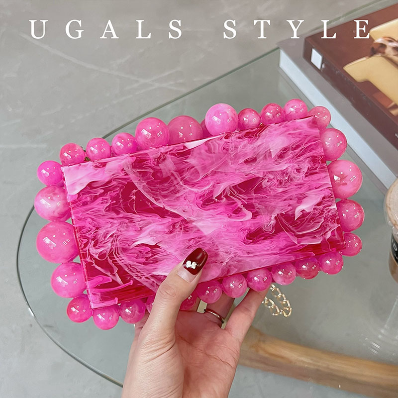 Evening Bag Beaded - กระเป๋าคลัทช์ทรงสี่เหลี่ยมอะคริลิกลายทางประดับลูกปัด ดีไซน์หรูหรา สำหรับงานแต่งงาน งานปาร์ตี้ กระเป๋าถือสะพายไหล่สำหรับผู้หญิง
