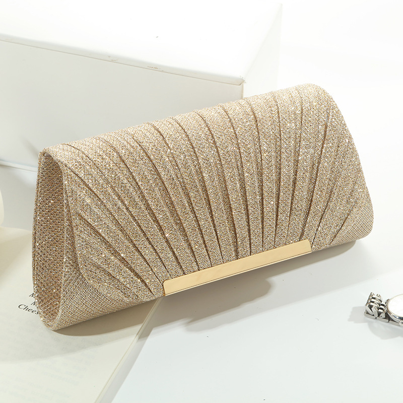 Women Bags Gold - กระเป๋าคลัทช์สะพายไหล่เดี่ยวลายเปลือกหอยมันวาว ดีไซน์ทันสมัย ขอบสีทองห้าสี ใช้ได้หลากหลายสำหรับงานปาร์ตี้และงานเลี้ยง