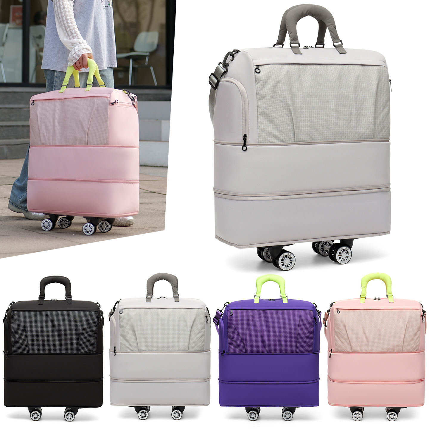 Women'S Kipling Bags - กระเป๋าเดินทางแบบล้อลากขนาดใหญ่สำหรับทุกเพศ พร้อมล้อหมุนได้รอบทิศทาง กระเป๋าเก็บของพับได้ขนาดกะทัดรัด สำหรับการเดินทางระยะสั้น ดีไซน์น้ำหนักเบา