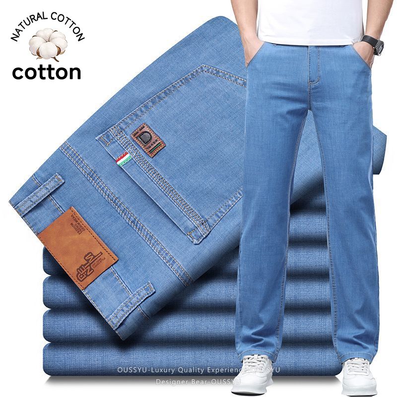 Levis Jeans 501 - ฤดูร้อนผู้ชายผ้าฝ้ายยืดหยุ่นกางเกงยีนส์แฟชั่นธุรกิจกางเกงยีนส์ลำลองทรงตรงชายเสื้อผ้าทำงานกางเกงทรงสลิม PLUS ขนาด 40
