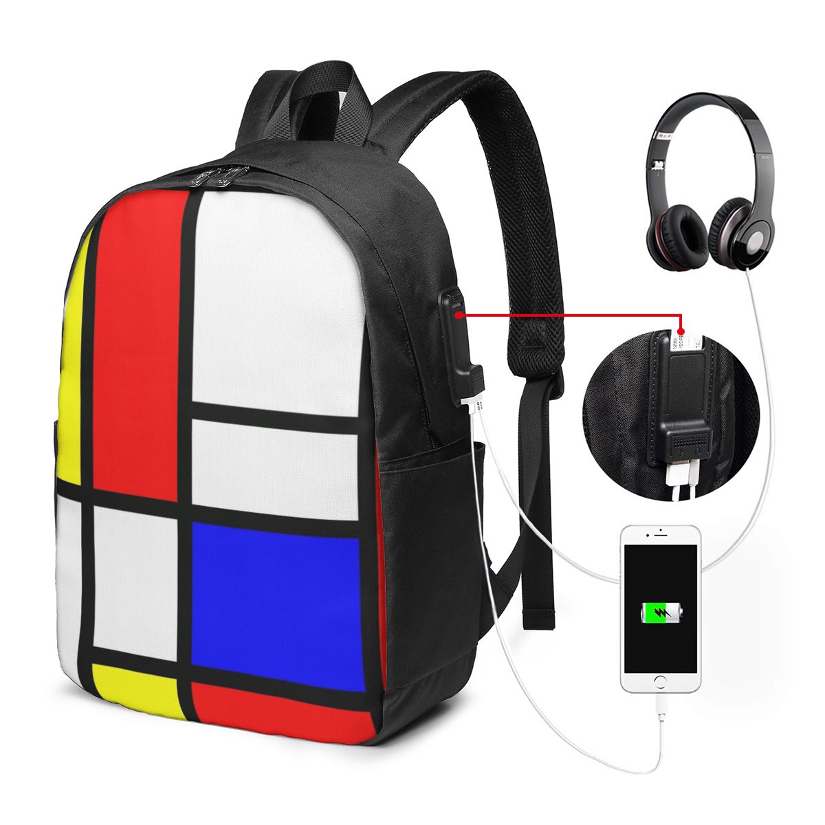 Women Bags For Laptop - พีเอ็ต มอนดริแอน คอมโพซิชั่นกระเป๋าเป้สะพายหลังกระเป๋าใส่โน๊ตบุ๊คสำหรับเดินทางคอมพิวเตอร์กระเป๋านักเรียนนักศึกษากระเป๋าสะพายแล็ปท็อปสำหรับผู้ชายผู้หญิง