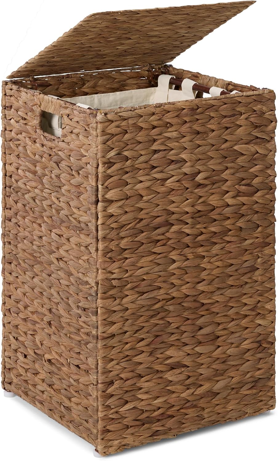 Basket Bag Wicker - ตะกร้าผ้าขนาดเล็กพร้อมฝาปิดจาก Best Choice Products, ตะกร้าผ้าสานมือจากต้นไฮยาซินธ์, มาพร้อมถุงซับในที่ถอดออกและซักได้,