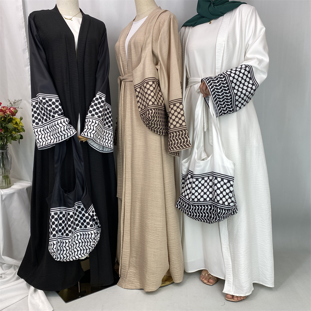 Women Bags In Dubai - ชุดเดรสแบบคาฟตันหรูหราสไตล์ดูไบ ชุดอบายะแบบเรียบร้อยสำหรับชาวมุสลิม อบายะแบบเปิดพร้อมกระเป๋าสำหรับผู้หญิง ชุดอิสลาม คาฟตันแบบโมร็อกโก เสื้อคลุมแบบอาหรับสำหรับผู้หญิงมุสลิม