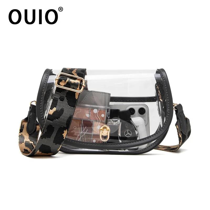 Women Bags Gold - OUIO กระเป๋าใส่โทรศัพท์แฟชั่น PVC ใส กระเป๋าสะพายข้าง ล็อคแบบทอง