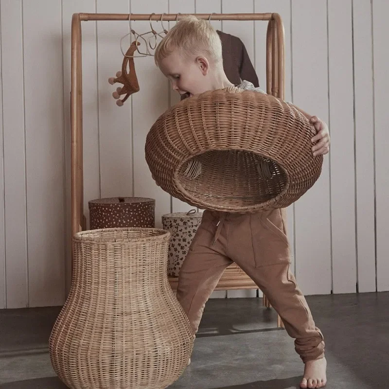 Basket Bag Wicker - Nordic WIND หวายทอเห็ดรูปตะกร้าเก็บของเล่นเด็กตะกร้ามัลติฟังก์ชั่ห้องนอนตะกร้าเสื้อผ้าสกปรก