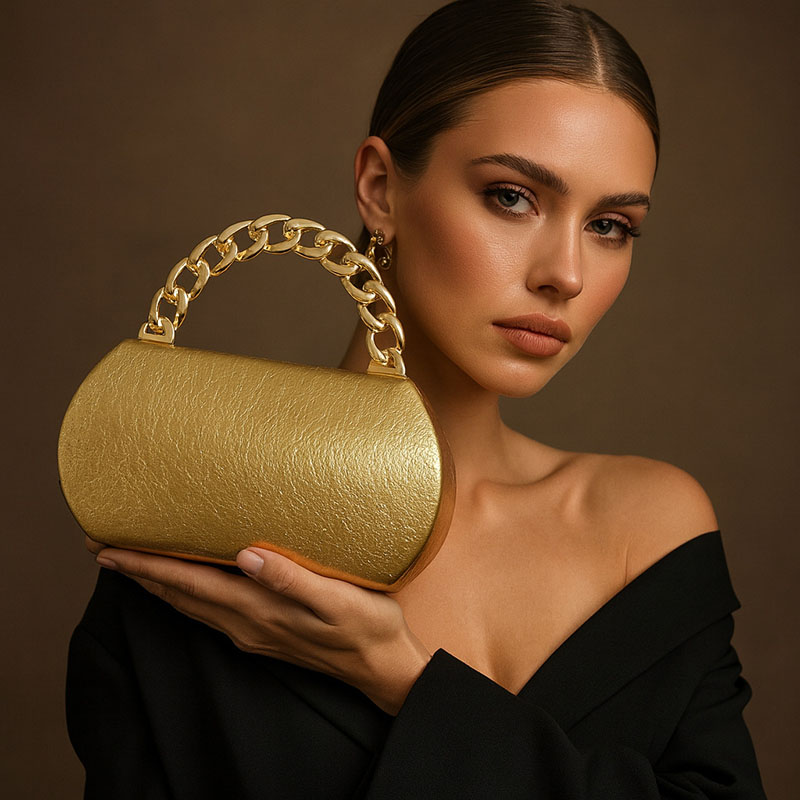 Women Bags Gold - กระเป๋าคลัทช์ทรงกล่องหัวเข็มขัดโลหะสีทองหรูหรา แฟชั่นสำหรับผู้หญิง กระเป๋าออกงานกลางคืน งานเลี้ยง งานแต่งงาน กระเป๋าสะพายข้างทรงครึ่งวงกลม