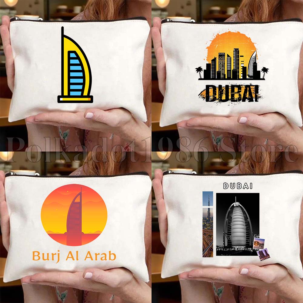 Women Bags In Dubai - สกายไลน์ดูไบ สหรัฐอาหรับเอมิเรตส์ ของขวัญ กระเป๋าผ้าแคนวาส บูร์จคาลิฟา กระเป๋าเครื่องสำอางสำหรับเดินทาง