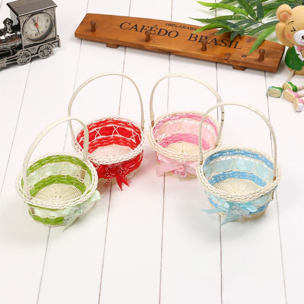 Basket Bag Wicker - ตะกร้าเก็บดอกไม้ทำมือสวยงาม ตะกร้าหวายทรงกลมสานด้วยมือ ตะกร้าเก็บของสำหรับปลูกต้นไม้ ตกแต่งบ้าน งานแต่งงาน