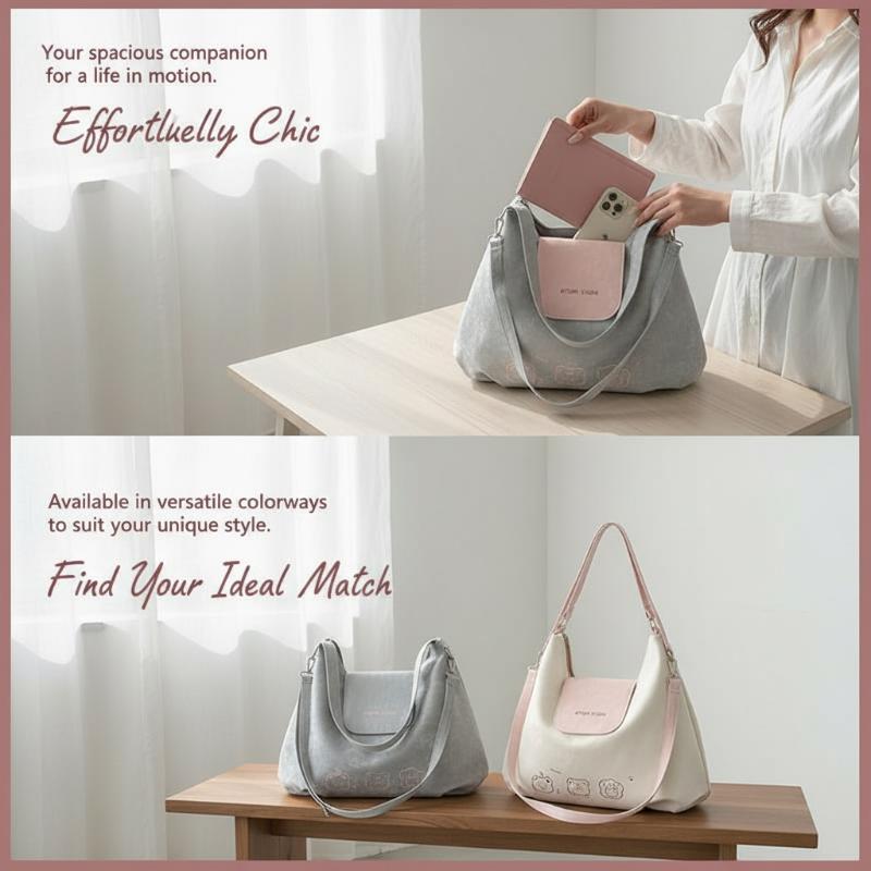 Women Bags White - ใหม่น่ารักกระเป๋าสะพายการ์ตูนกระเป๋าสะพายข้างความจุขนาดใหญ่สายปรับได้สำหรับผู้หญิงสาวโรงเรียนทุกวันสีขาวเงินกระเป๋าถือ 1 ชิ้น