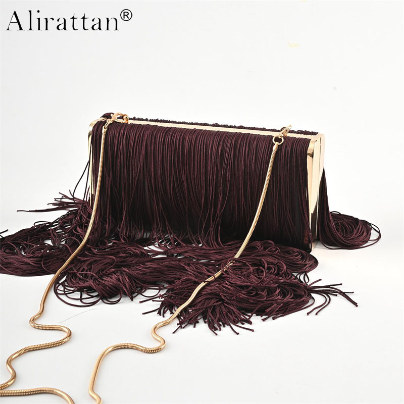 Evening Bag Beaded - กระเป๋าคลัทช์งานฝีมือพู่ยาวแบบใหม่, กระเป๋าถือสำหรับงานแต่งงานหรูหราสำหรับผู้หญิงพร้อมโครงโลหะ, กระเป๋าสะพายไหล่แบบโซ่