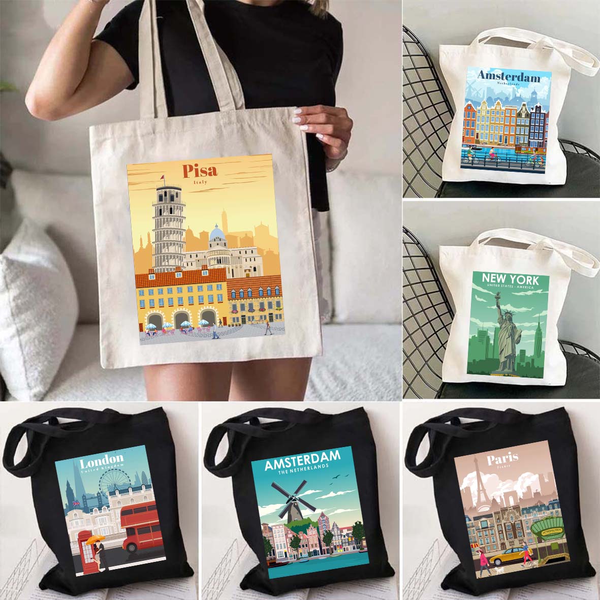 Women Bags In Dubai - เมืองนิวยอร์กปารีสลอนดอนดูไบมาดริดมอสโกอัมสเตอร์ดัมโรมพิซาลิสบอนสาวผ้าใบไหล่นักช้อปกระเป๋าช้อปปิ้งกระเป๋าถือ