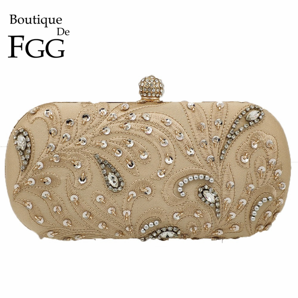 Evening Bag Beaded - Boutique De FGG VINTAGE Sequinsคริสตัลผู้หญิงBeadedคลัทช์กระเป๋าเจ้าสาวงานแต่งงานดอกไม้Beadingกระเป๋าถือกระเป๋าถือ