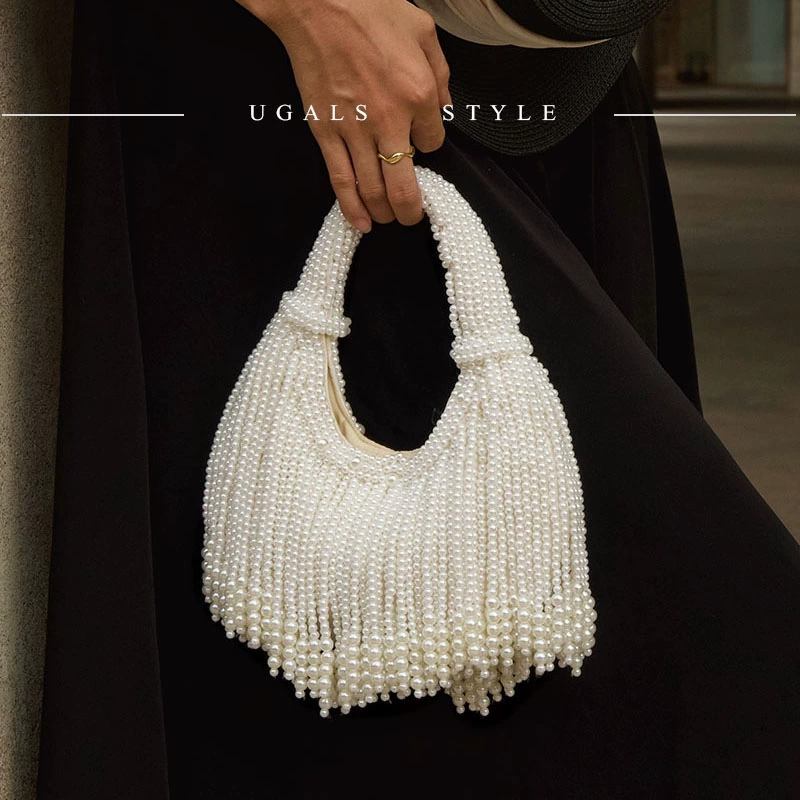 Evening Bag Beaded - กระเป๋าคลัทช์ดีไซน์หรูหราประดับมุกพร้อมพู่ห้อยยาวสำหรับออกงานกลางคืน