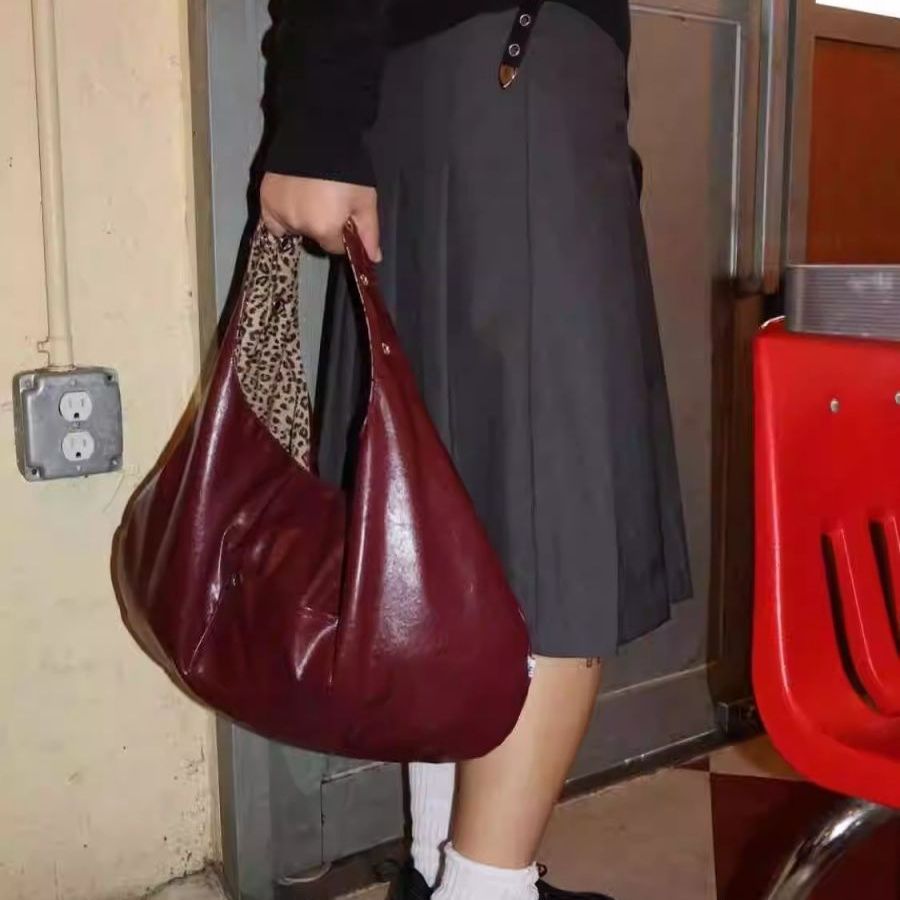 Women'S Kipling Bags - กระเป๋าโท้ทลายเสือดาวขนาดใหญ่ 2026 รุ่นใหม่สำหรับผู้หญิง ใช้ได้สองด้าน สีแดงไวน์ สะพายไหล่หรือถือได้