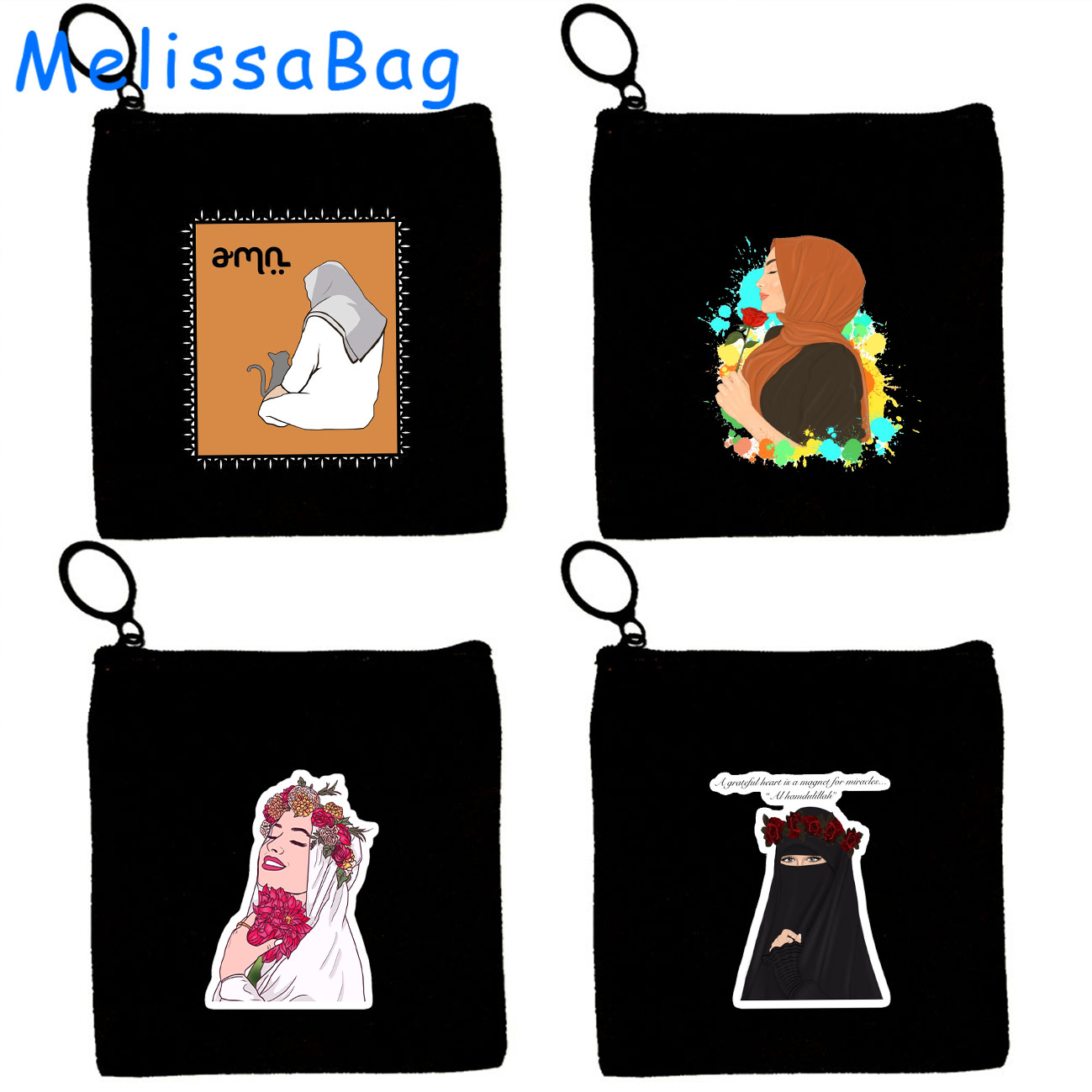Women Bags In Dubai - กระเป๋าผ้าแคนวาสลายดอกไม้สำหรับผู้หญิงมุสลิม สไตล์ดูไบ พร้อมช่องใส่เหรียญ กุญแจ และของใช้ต่างๆ มีซิปปิด