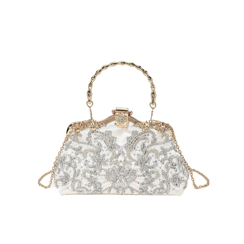 Evening Bag Beaded - กระเป๋าผ้าปักลายลูกปัดสไตล์เรโทรใหม่ กระเป๋าถือผู้หญิงสุดหรู สไตล์จีน สำหรับงานแต่งงาน สะพายข้าง ใส่กับชุดกี่เพ้า