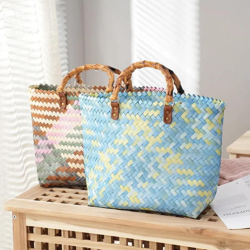 Vintage Bamboom Handle หวายผู้ - Basket Bag Wicker บทวิจารณ์และราคา