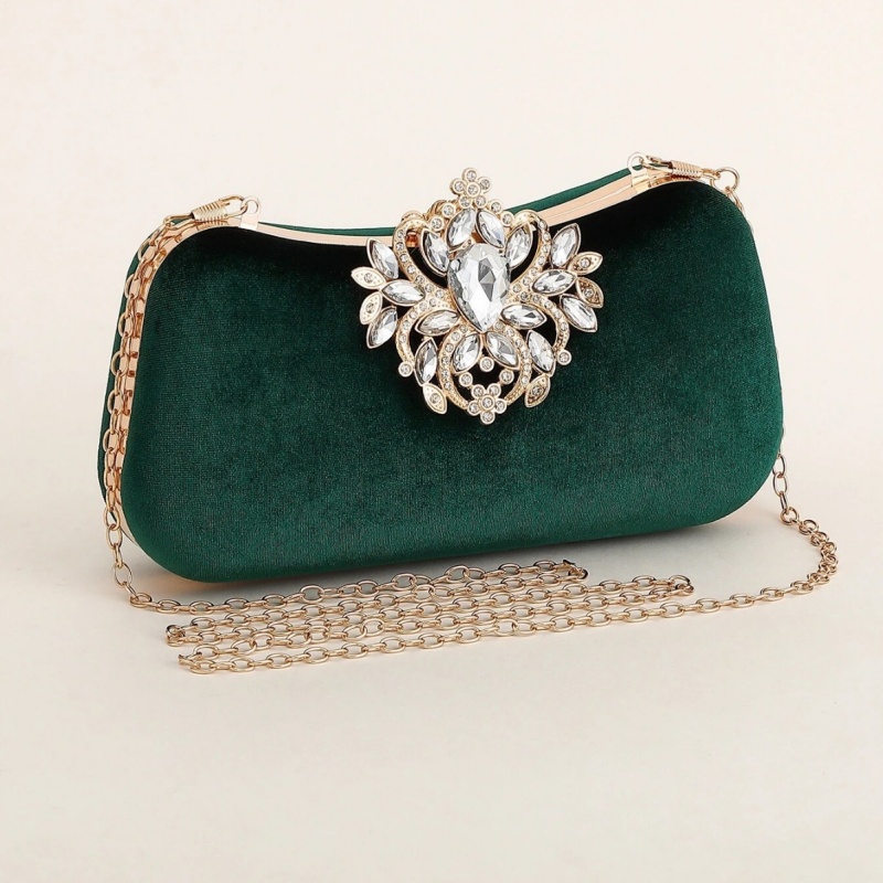 กระเป๋าคลัทช์กำมะหยี่สีเขียวเข - Women Bags Gold บทวิจารณ์และราคา