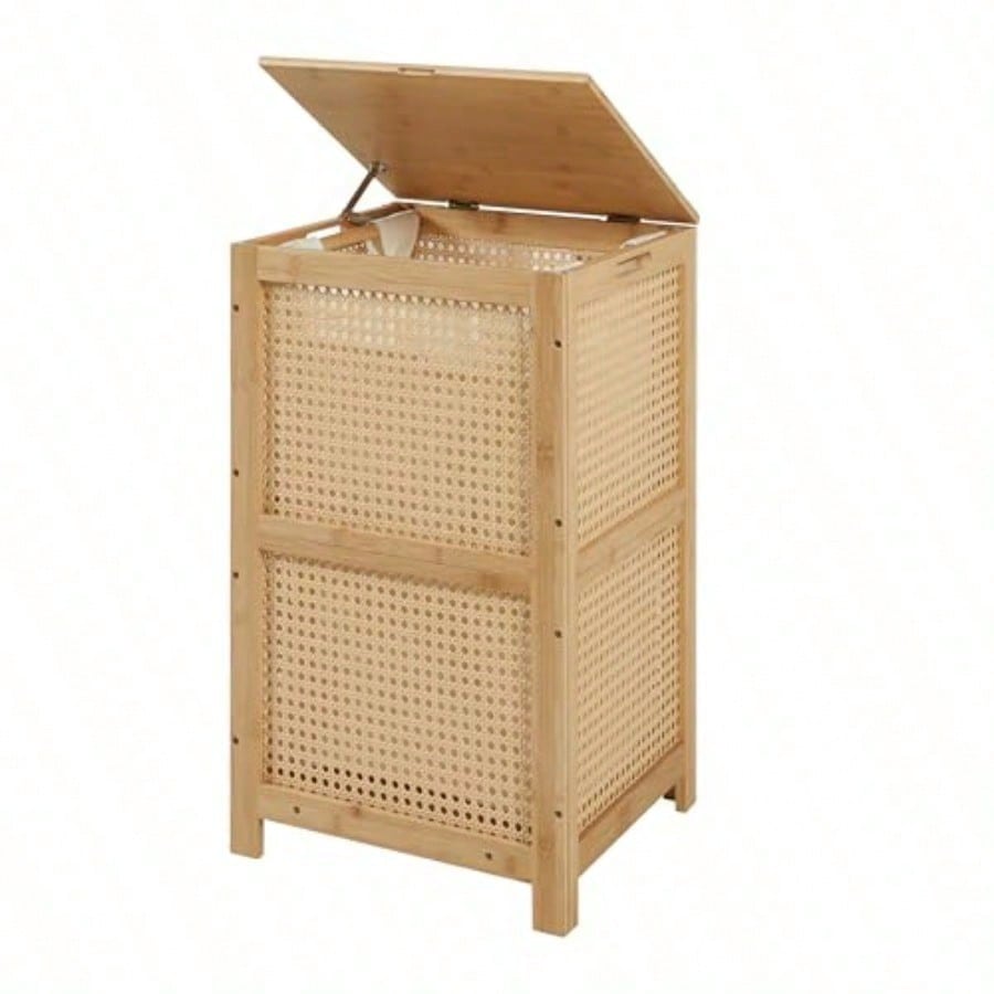 ตะกร้าใส่ผ้าสานจากไม้ไผ่พร้อมฝ - Basket Bag Wicker บทวิจารณ์และราคา