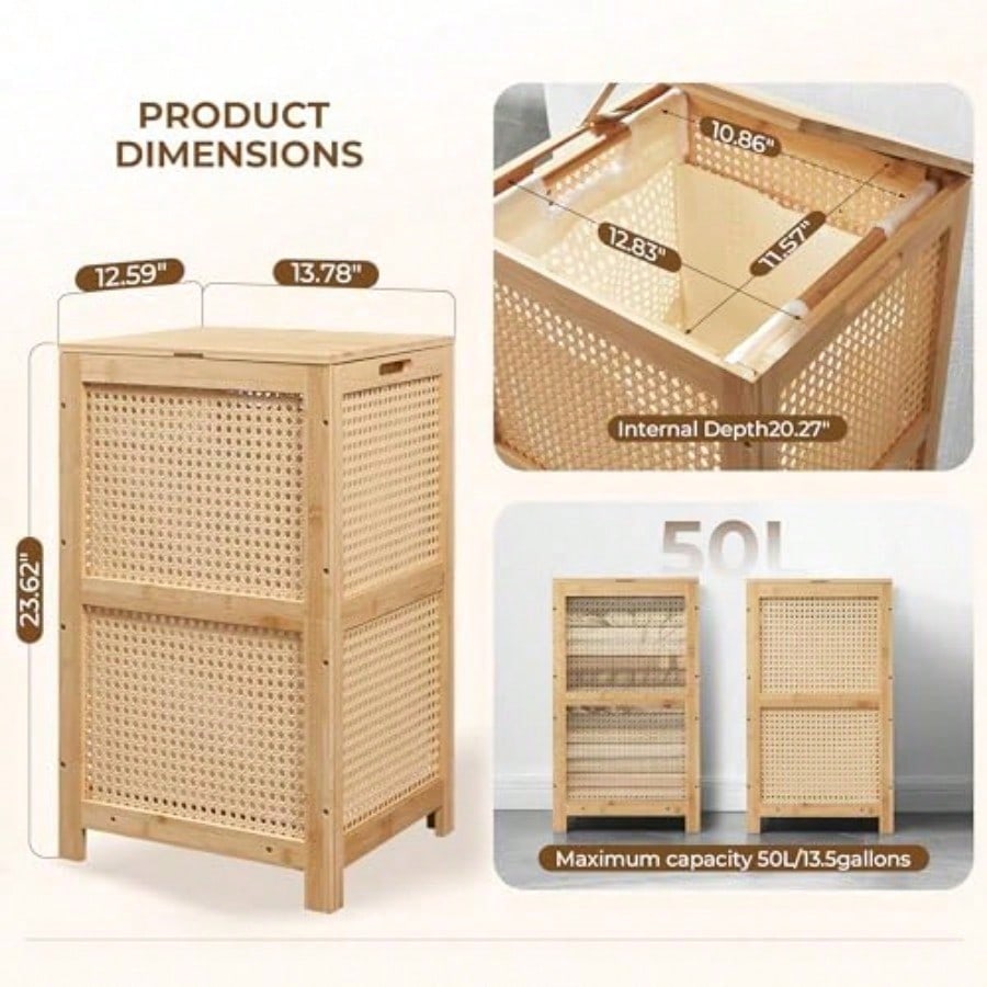 ตะกร้าใส่ผ้าสานจากไม้ไผ่พร้อมฝ - Basket Bag Wicker บทวิจารณ์และราคา