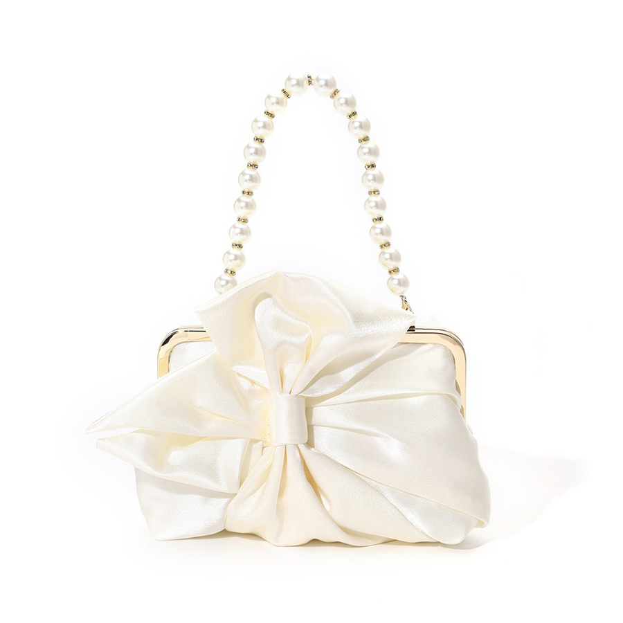 ผ้าซาตินสีขาว Big Bow กระเป๋าค - Evening Bag Beaded บทวิจารณ์และราคา