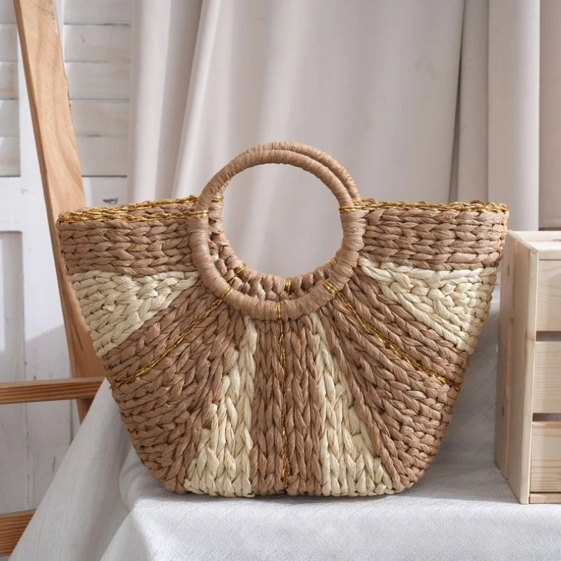 กระเป๋าชายหาดสานจากฟางความจุขน - Women Bags Gold บทวิจารณ์และราคา