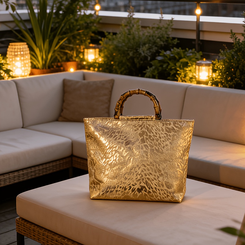 กระเป๋าโท้ทลายใบไม้สีทองเมทัลล - Women Bags Gold บทวิจารณ์และราคา