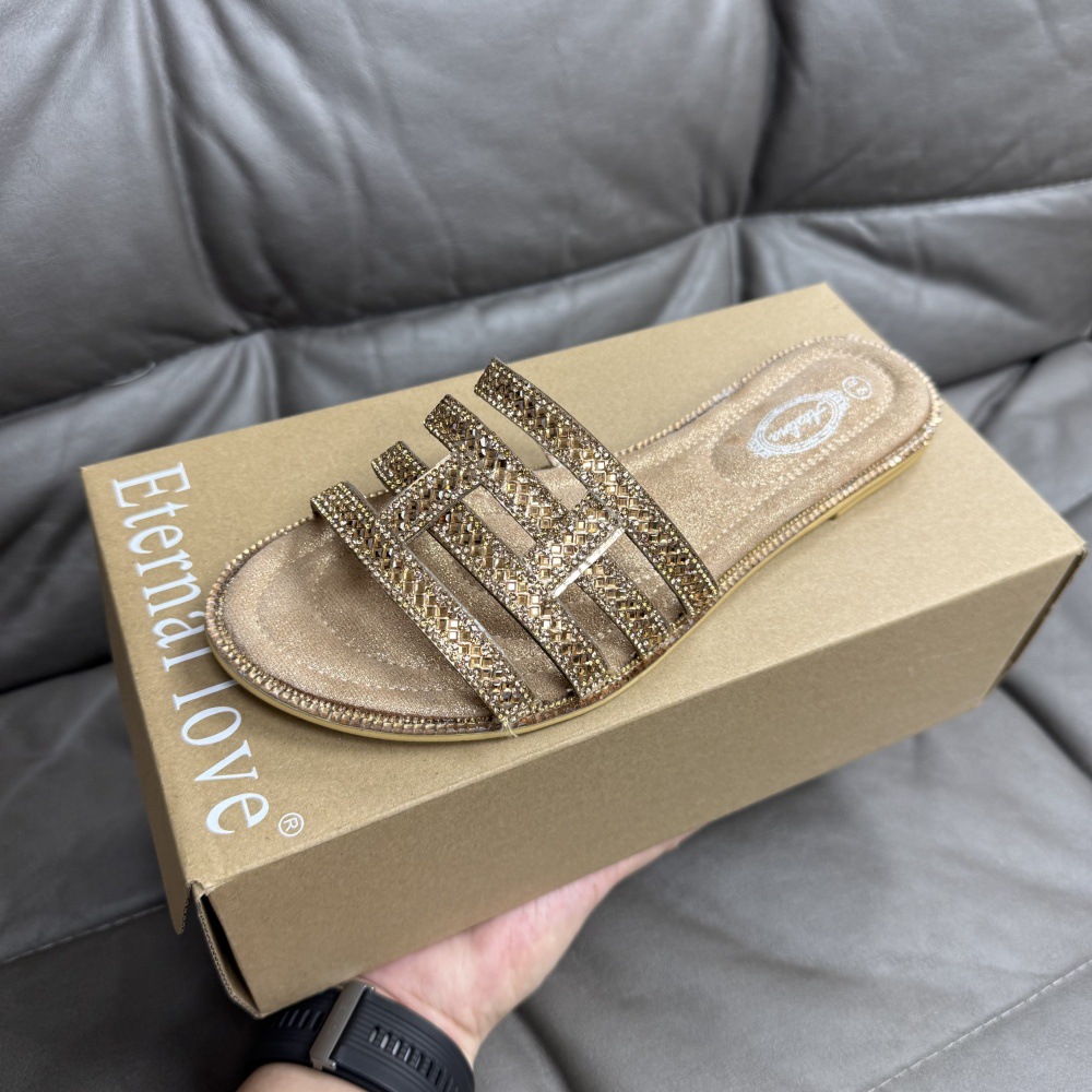รองเท้าแตะรัดส้นประดับเพชรพลอย - Women Bags Gold บทวิจารณ์และราคา