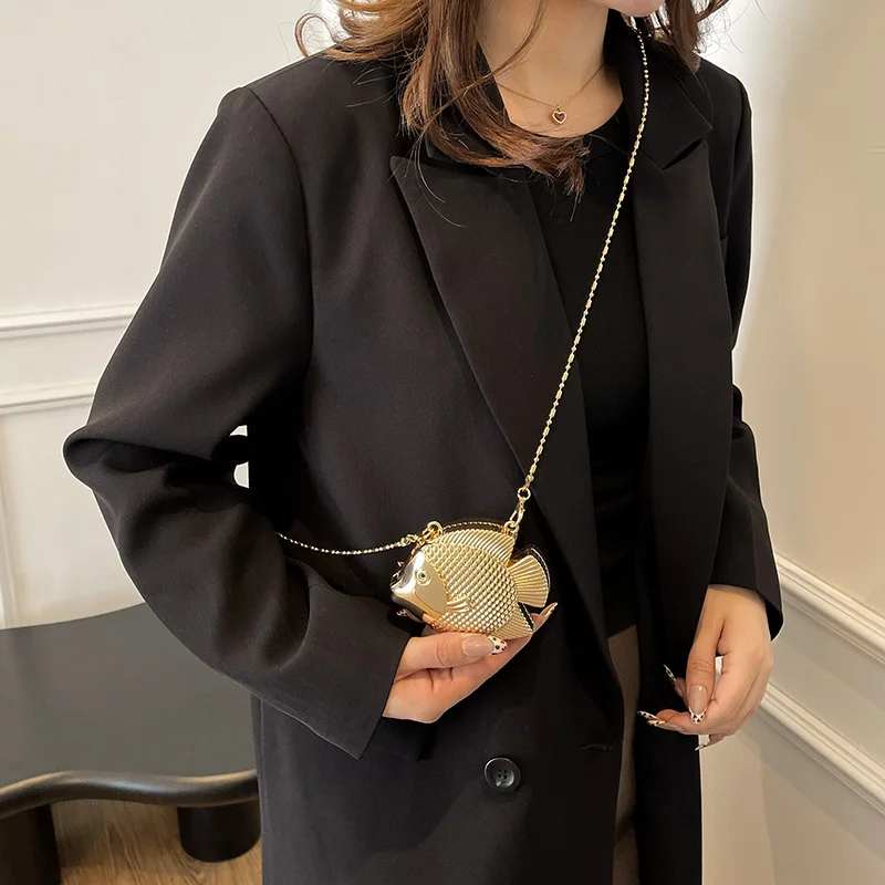 ปลาน้อยน่ารักรูปร่างโลหะมินิไห - Women Bags Gold บทวิจารณ์และราคา